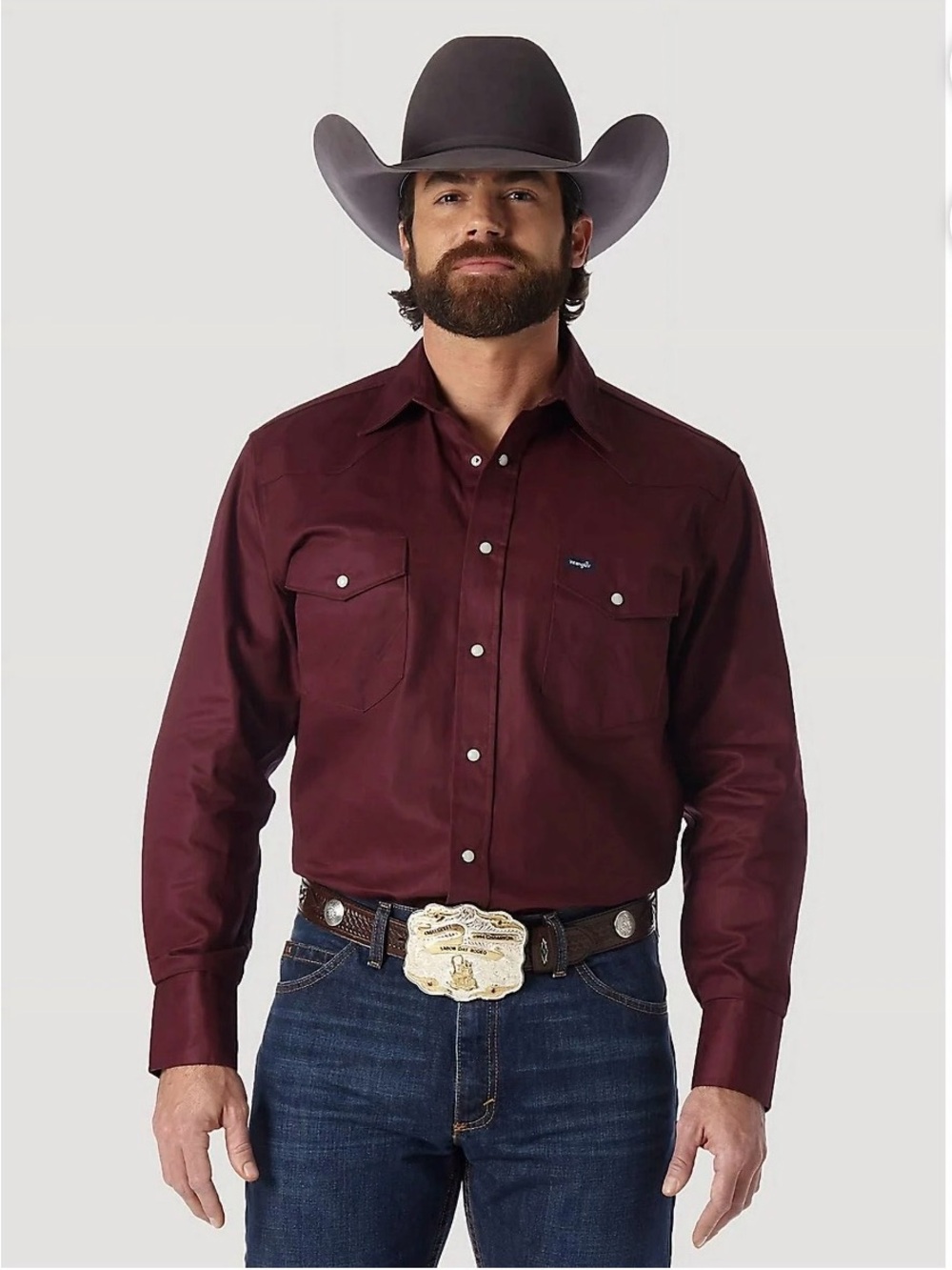 Wrangler Men's Burgundy Long-Sleeve Western Pearl Snaps Button-Front Shirt